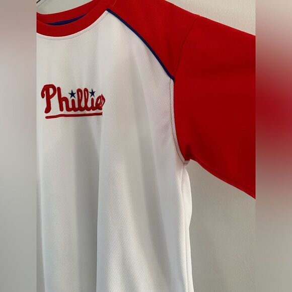 VTG Lee Sport Philadelphia Phillies Baseball Jersey Color Block White Red Blue L - Picture 8 of 10